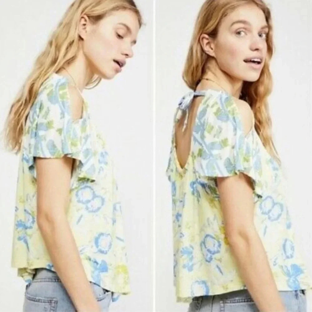 Free people’s Baja Babe Lemon Gelato cold shoulder blouse